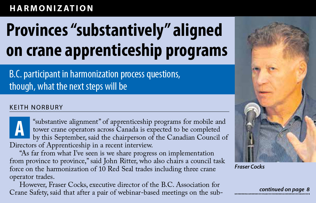 Provinces substantively aligned on crane apprenticeship programs