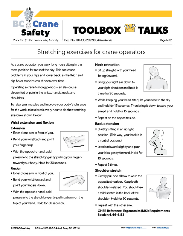 Toolbox Talks Stretching Exercises For Crane Operators BC Crane Safety