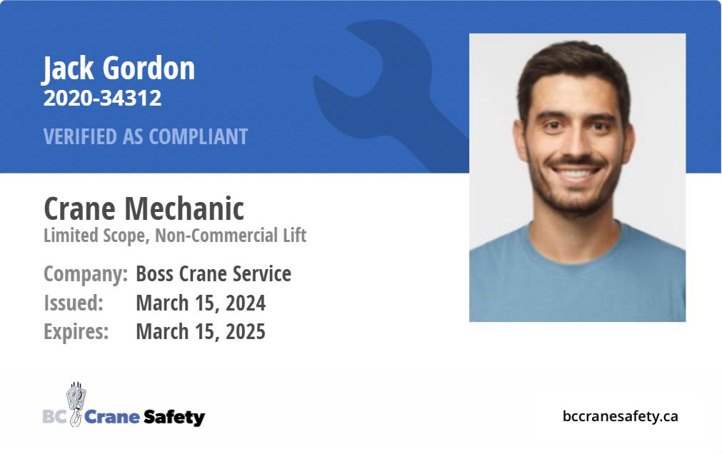 Example picture of a crane operator certification card in the Spring 2024 Newsletter